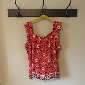 LOFT Outlet Red Floral Ruffle Blouse